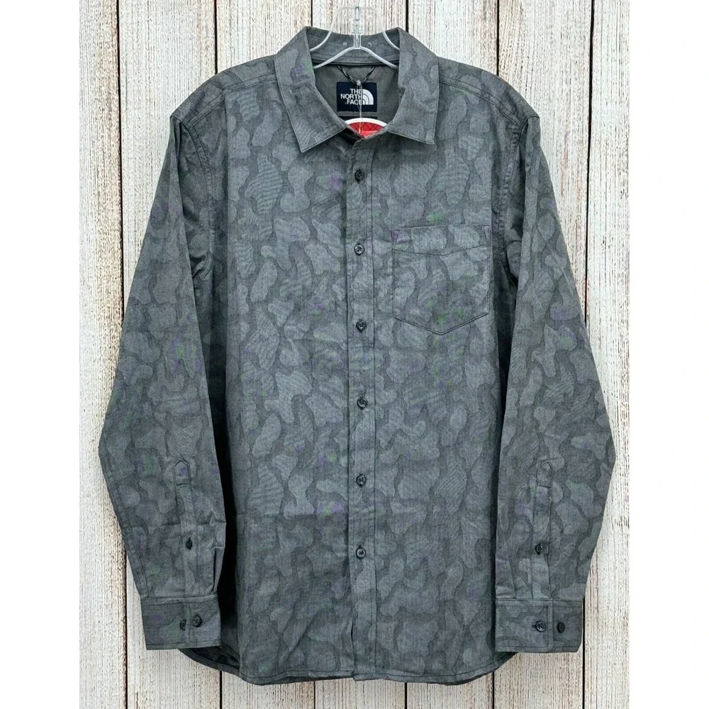 North Face Sub-Alpine Shirt Mens Medium Smoke Duck Camo Jacquard Long Sleeve NWT